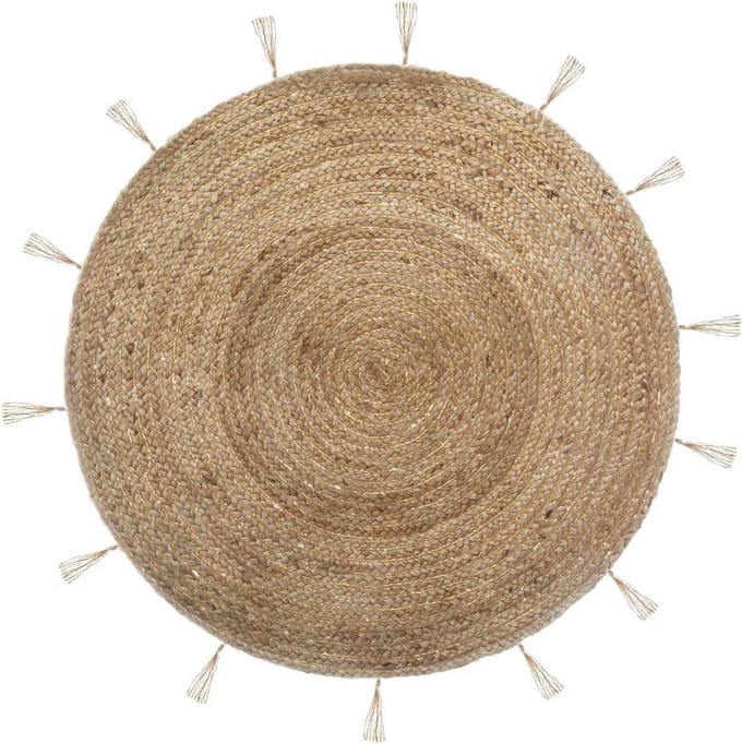 Rond decoratief jute vloerkleed, Ø 80 cm, met franjes