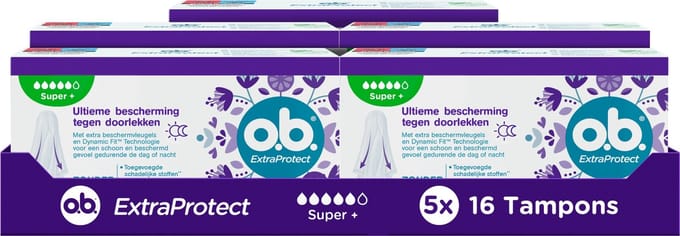 o.b. ExtraProtect Super Plus - tampons - tampon zeer zware menstruatiedagen - 5 x 16 stuks