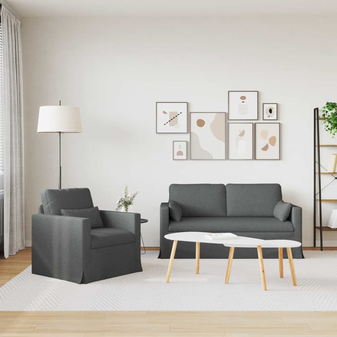 vidaXL Bankstel 2 pcs Donkergrijs 158 x 78 x 80 cm Stof