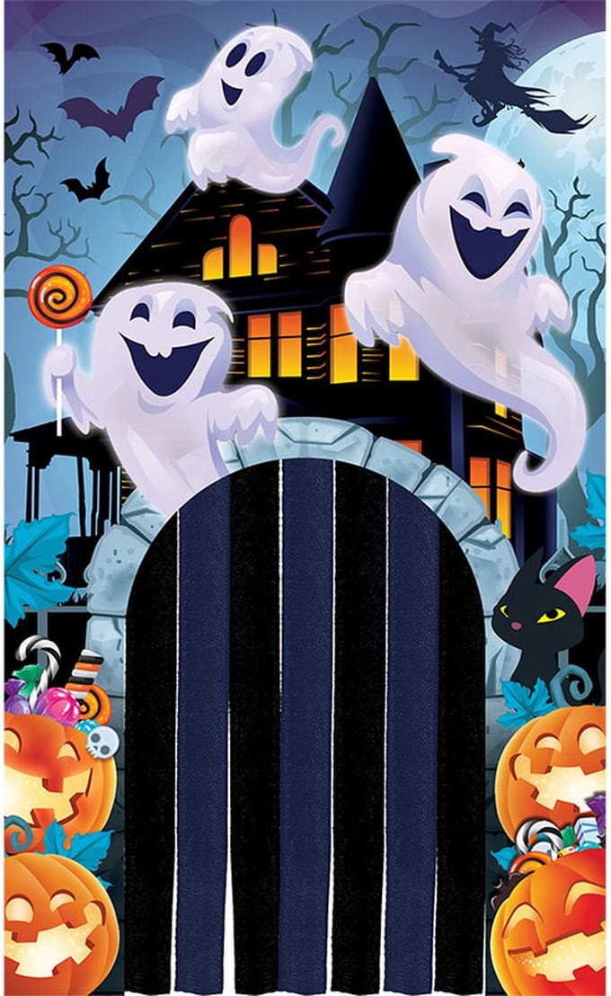 Fiestas Guirca - Deur decoratie Spooky ghost ( 145 x 240 cm) - Halloween - Halloween Decoratie - Halloween Versiering