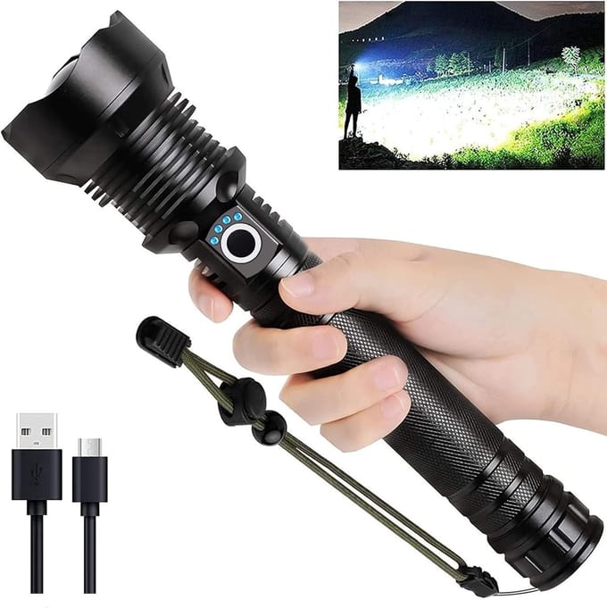 Rechargeable LED Flashlights High Lumens, 90000 Lumens Super Bright Zoomable Waterproof Flashlight with Batteries Included & 3 Modes, Powerful Handheld Flashlight for Camping Emergencies