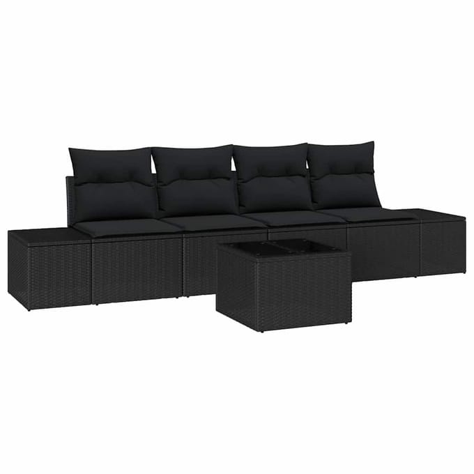 vidaXL Bankstel 5 st Zwart poly rattan