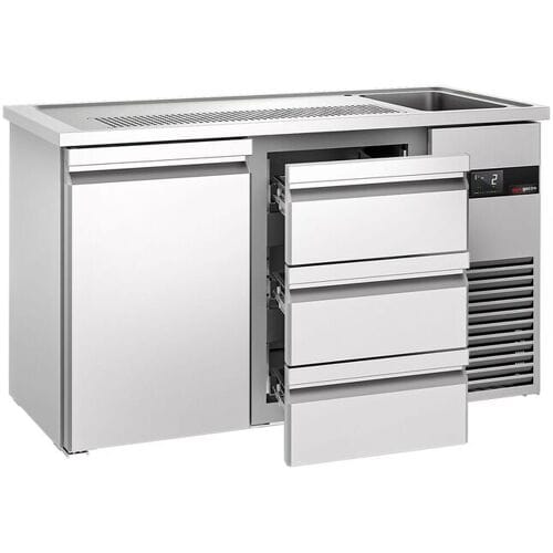 GGM Gastro Bierkoeling PREMIUM - 1550x700mm - 1 deur & 3 laden zilver