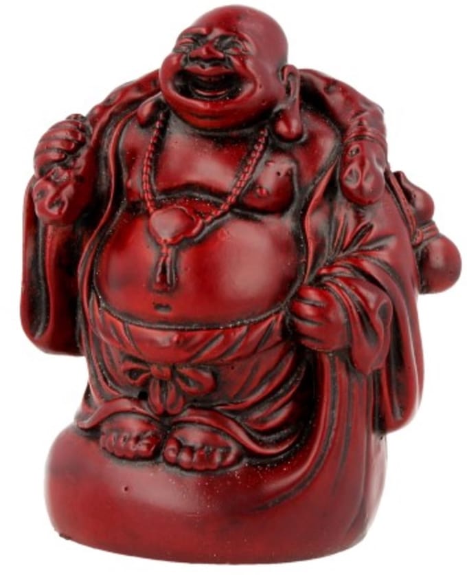 Boeddha rood, 9 cm, staand met kruik