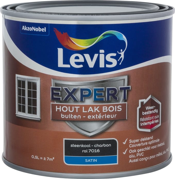 Levis - Expert Hout Lak Buiten Satin - Steenkool - 0,5 L