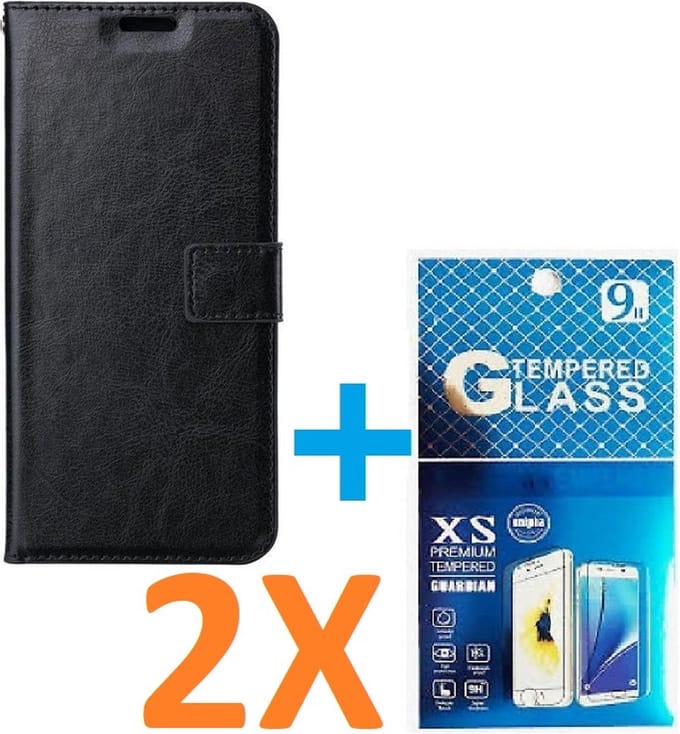 Portemonnee Book Case Hoesje + 2x Screenprotector Glas Geschikt voor: iPhone 15 Plus - zwart