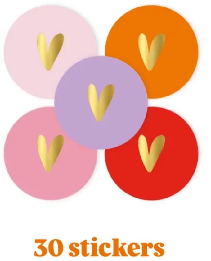 30x Sticker - Hart Goudfolie ! - Color Mix - 4cm - sluitsticker - cadeausticker