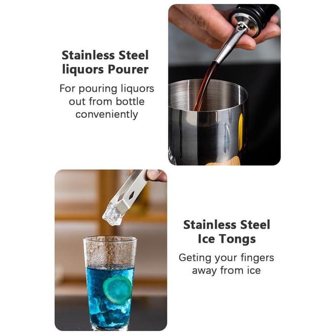 14 stks/set Mixology Barman Kit Cocktail Shaker Set met Boston Shaker/Jigger/Schenkers/Ijs zilver