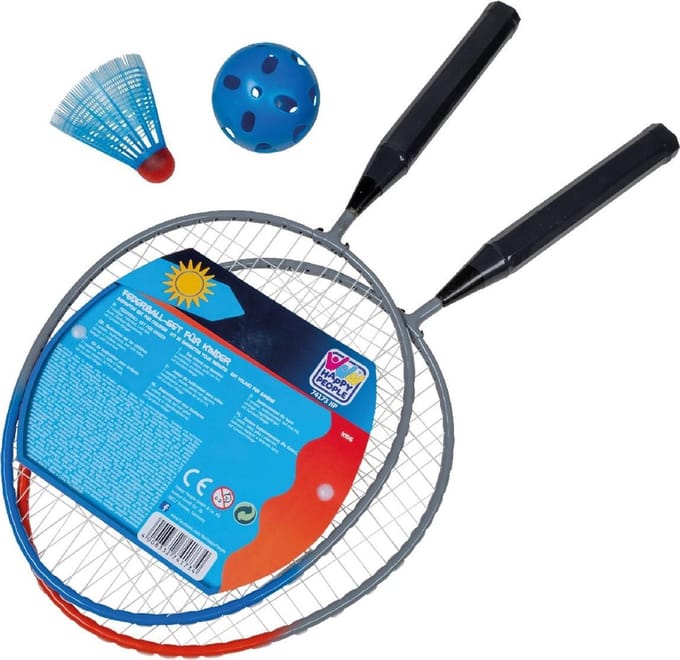 Happy People Badmintonset 45 Cm Shuttle/bal Grijs/blauw 4-delig