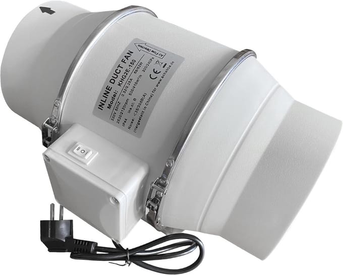 Buisventilator voor Badkamer 100 mm, 2-traps met Schakelaar en Kogellagers, Stil en Efficiënt, IP44 Bescherming
