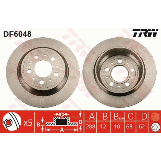Remschijf TRW DF6048 achter, volledig, 1 Stuk