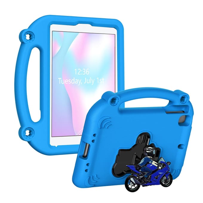 Beschermhoes van EVA-schuim Geschikt voor iPad Mini 1 2 3 4 5 7.9 Schokbestendig met Ingebouwde Standaard Motorfiets Design blauw