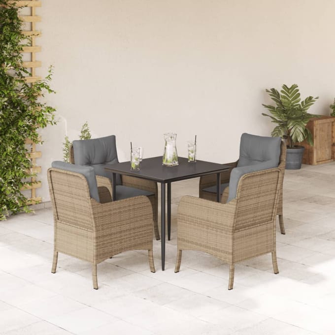 vidaXL - 5-delige - Tuinset - met - kussens - poly - rattan - beige