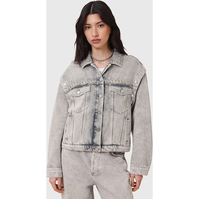 AllSaints Chlo Stud Jacket Washed Grey Taglia: 2 | Giacche di jeans Outlet | Donna | Grigio