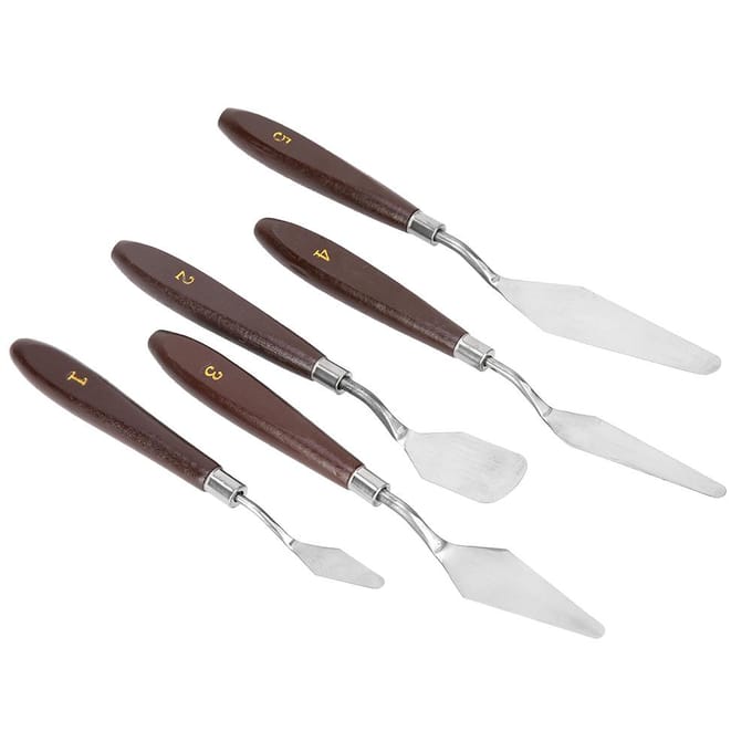 5 stuks Roestvrijstalen Olieverf Paletmessen Houten Handvat Pigment Spatels white