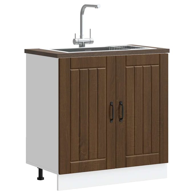 vidaXL - Spoelbakonderkast - Lucca - bewerkt - hout - bruin - eikenkleur