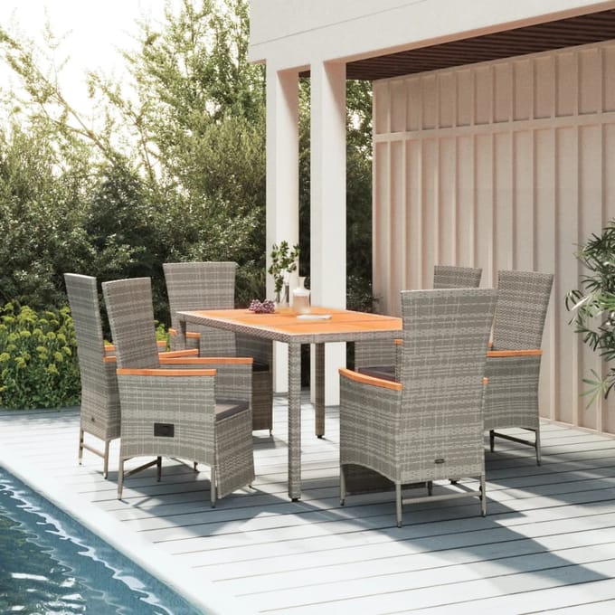 vidaXL - 7-delige - Tuinset - met - kussens - poly - rattan - grijs