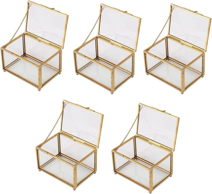 Geometrische Bewaardoos - Glazen Sieradendoos - Sieraden Presenteren - Met Koperglas - 10 x 7 x 6 cm