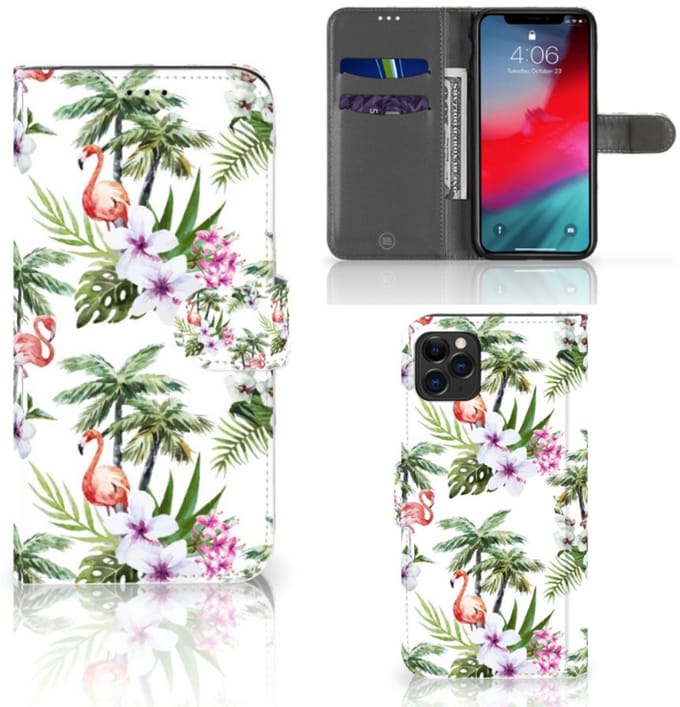 Apple iPhone 11 Pro Max Telefoonhoesje met Pasjes Flamingo Palms