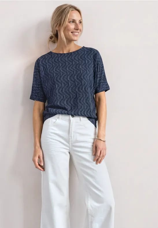 Shirt met boothals en elastische zoom
