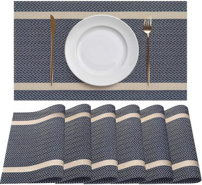 Solidchoice - Set van 6 Wasbare Placemat 45 x 30 cm - Blauw en Warmtebestendig