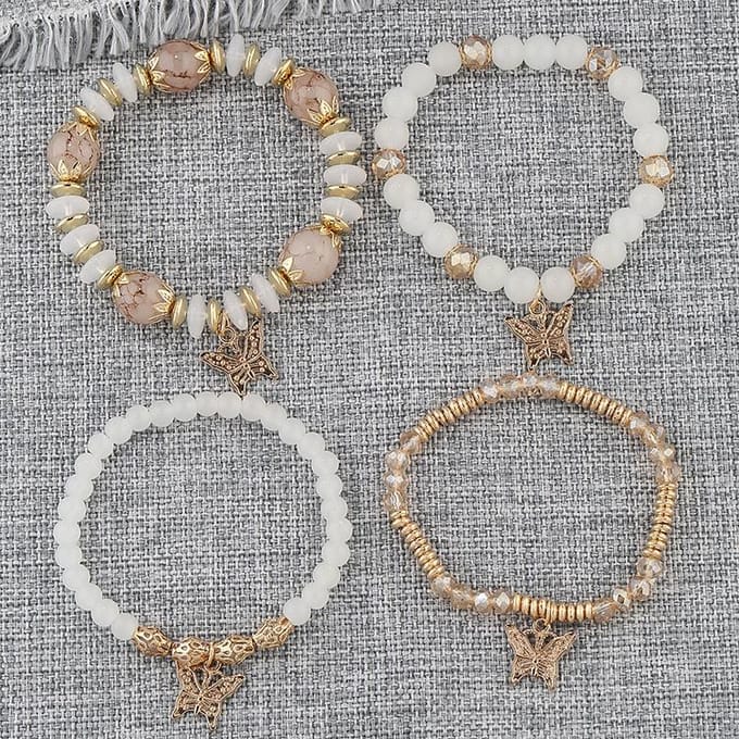 4 pièces/ensemble chaîne perle dame Bracelet mode Style poignet chaîne Bracelet ensemble papillon Bracelet gray
