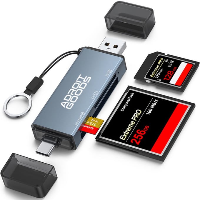 AdroitGoods CF Kaartlezer - CF/SD/Micro SD Cardreader - Memory Card Kaart Reader