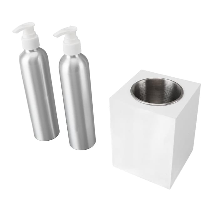 Massageolieverwarmer Professionele Enkele Fles Snelle Verwarming Lotionverwarmer met 2 stuks Aluminium white