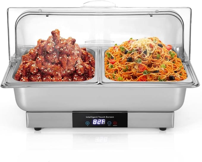 Elektrische Buffetwarmer - Chafing Dish - Gerechten Warm Houden - Temperatuurregeling - 9 Qt - Zilver
