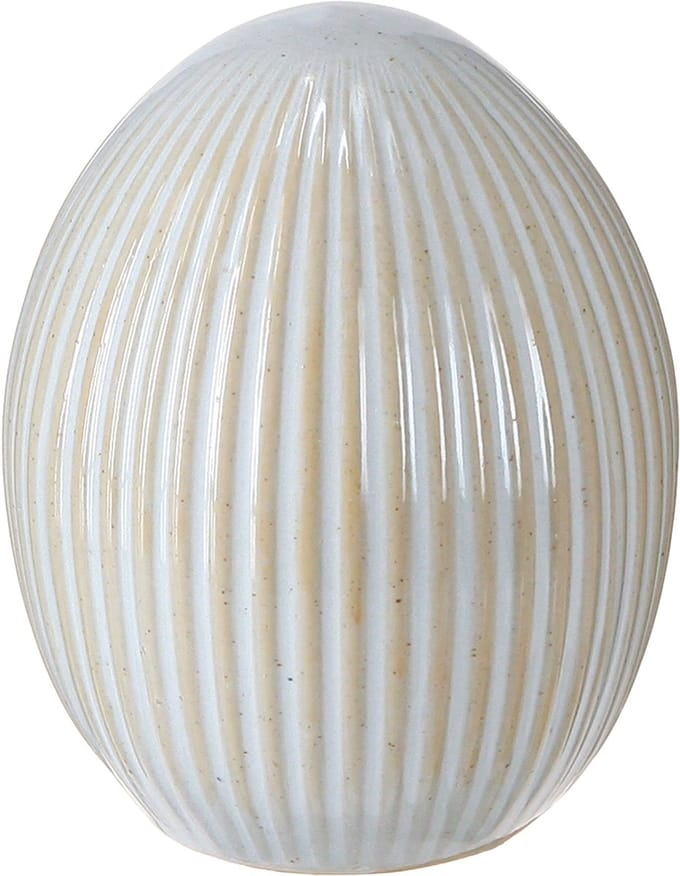 Paaseieren met groeven Keramiek Decoratief Ei Wit Grijs 7,5×9cm 4 stuk