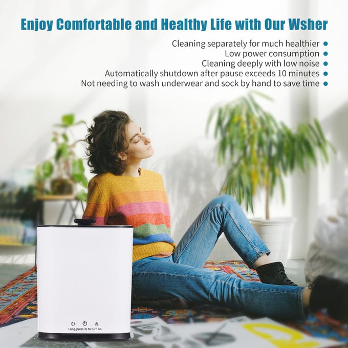 Draagbare wasmachine voor ondergoed, ondergoed, sokken, 2L capaciteit, mini-wasmachine, turbine EU Plug wit