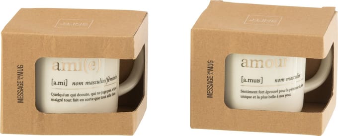 J-Line mok Boodschap Amour Ami - keramiek - goud - 2 stuks