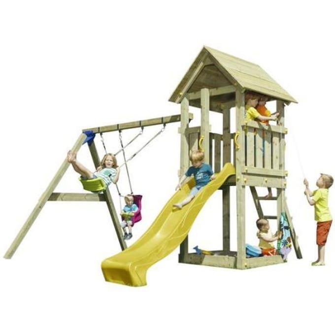 Bluerabbit 2.0 Rabbit 2.0 Schommel met speeltoren Kiosk met gele glijbaan Schommels Schommels