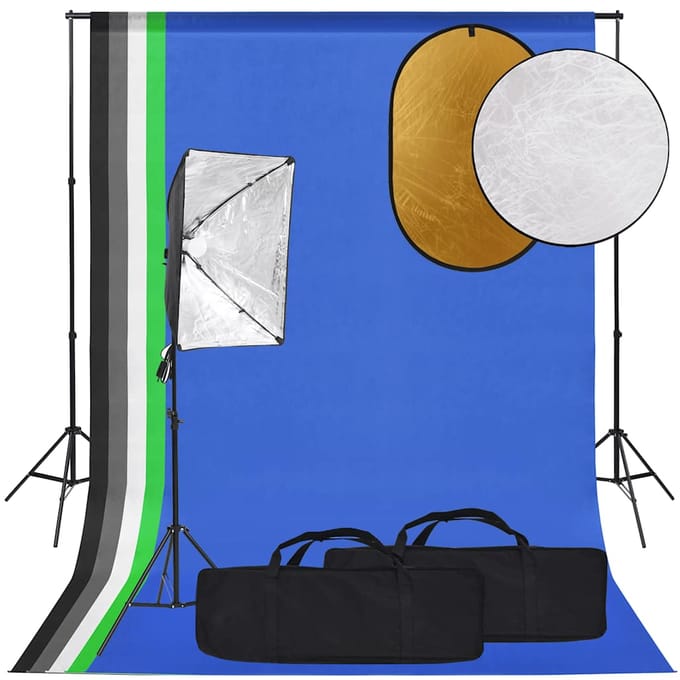 vidaXL - Fotostudioset - met - softboxlamp, - achtergrond - en - reflector