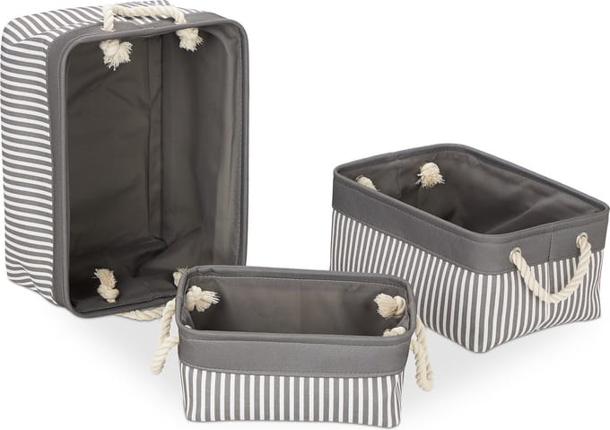 mandjes badkamer - set van 3 - 3 groottes - speelgoed - kinderkamer - grijs-wit