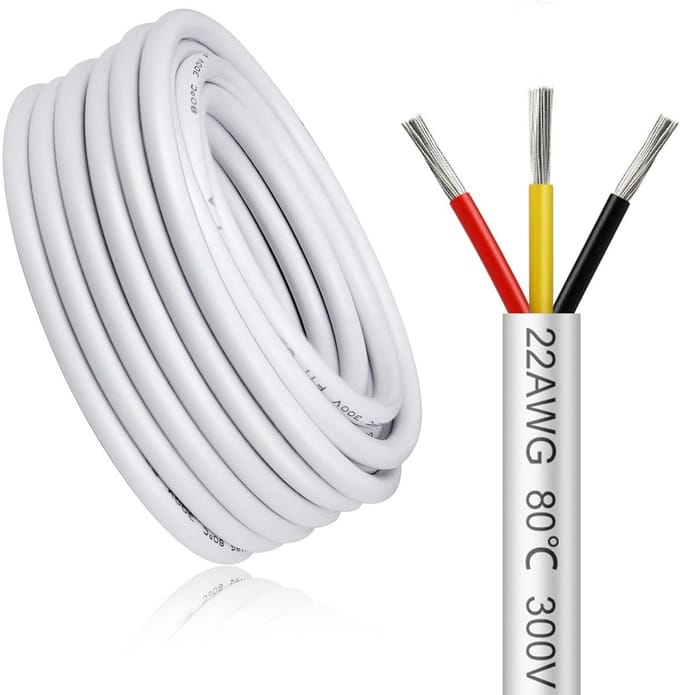 20 Meter 3-aderige Elektrische Kabel 22 AWG Wit - Flexibele Verlengsnoer