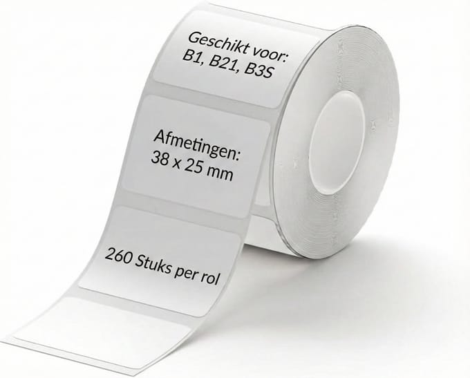 Niimbot rol B21/B1/B31/B4 - 38x25mm - 260 Labels - 1 rol - Wit