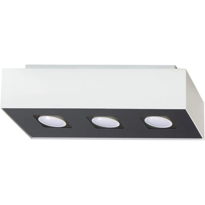 Plafondlamp MONO 3 met 3 spots in lijn - Sollux Lighting - IP20 - Wit/zwart staal behuizing - 34 x 14 x 11 cm - 3 x GU10 LED, exclusief lichtbron - 3 x 10 W - Minimalistische plafondlamp voor slaapkamer, woonkamer en gang