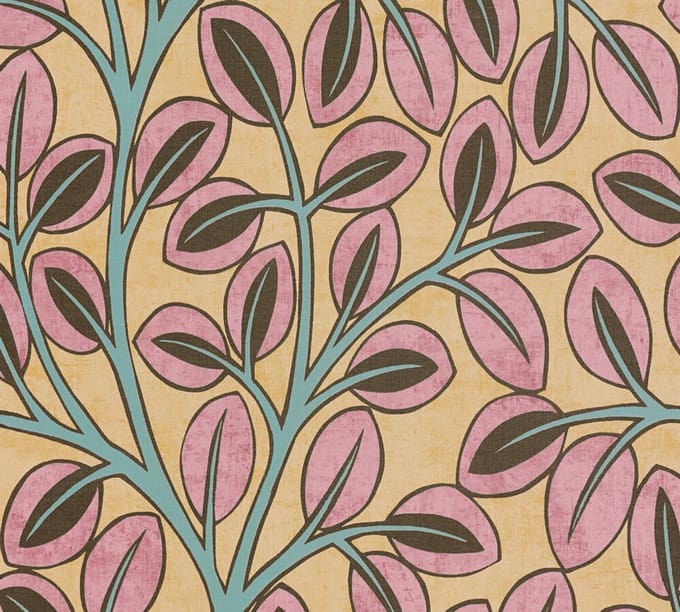 BLADEREN BEHANG | Retro - Geel Bruin Roze Blauw - A.S. Création Nordic Feeling