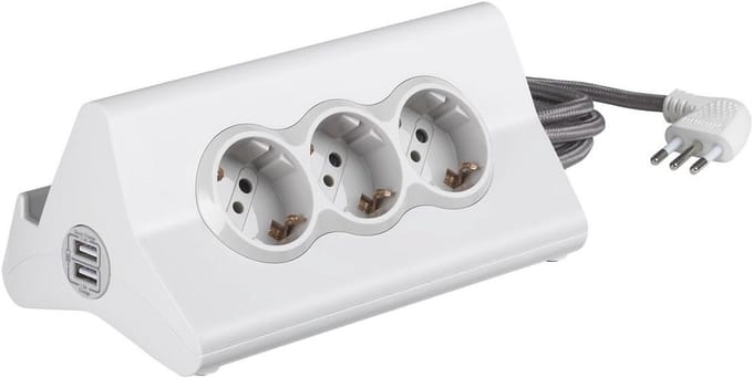Stekkerblok met 3 Stopcontacten en 2 USB-Poorten voor Bureau - Wit