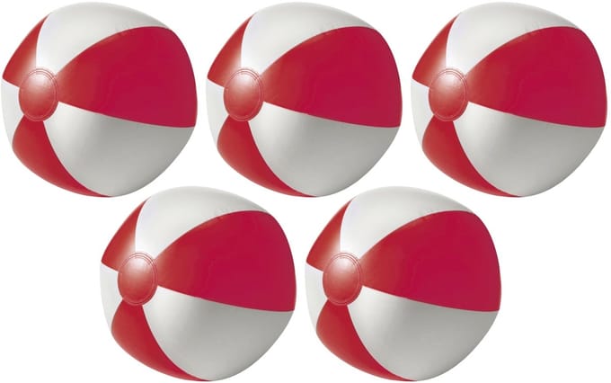 Impression Strandbal - 5x - opblaasbaar - zwembad speelgoed - rood/wit - D26 cm