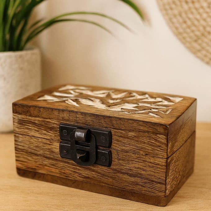 White Washed Wooden Box - Pill Box Slavic Design