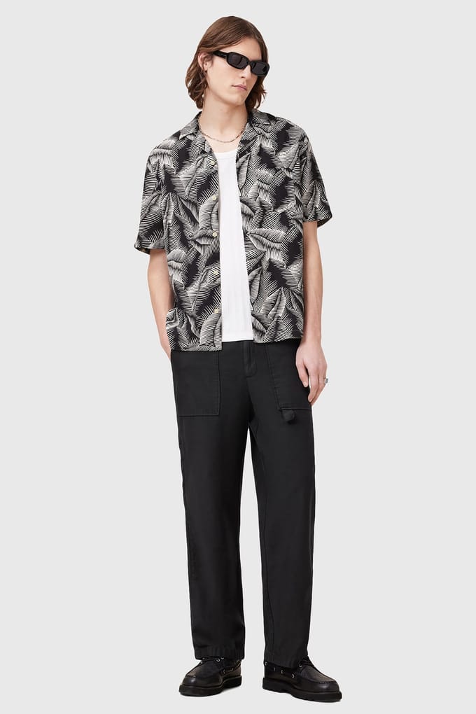 AllSaints Marseille Ss Shirt Pebblestone Grey Maat: M | Casual Overhemden Outlet | Heren | Grijs