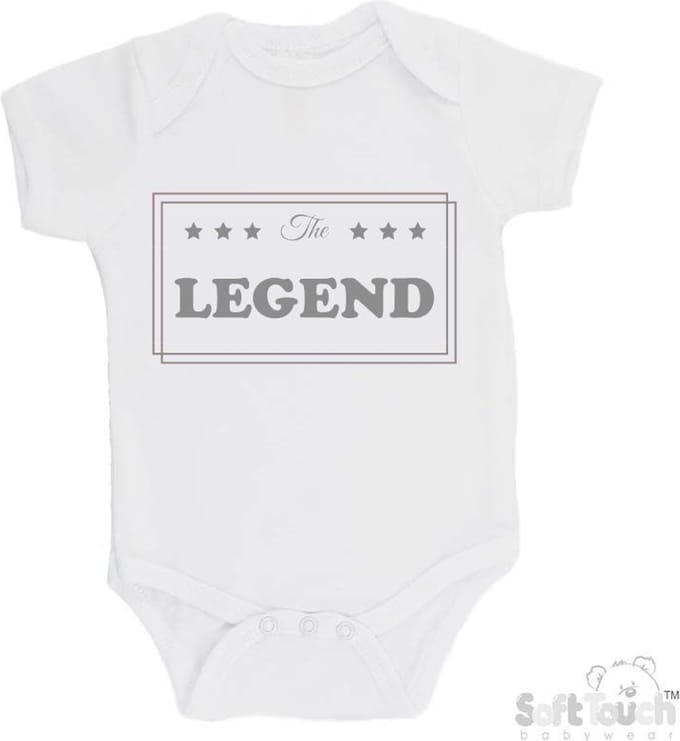 100% Katoenen Romper "The LEGEND" Unisex Katoen Wit/grijs Maat 56/62