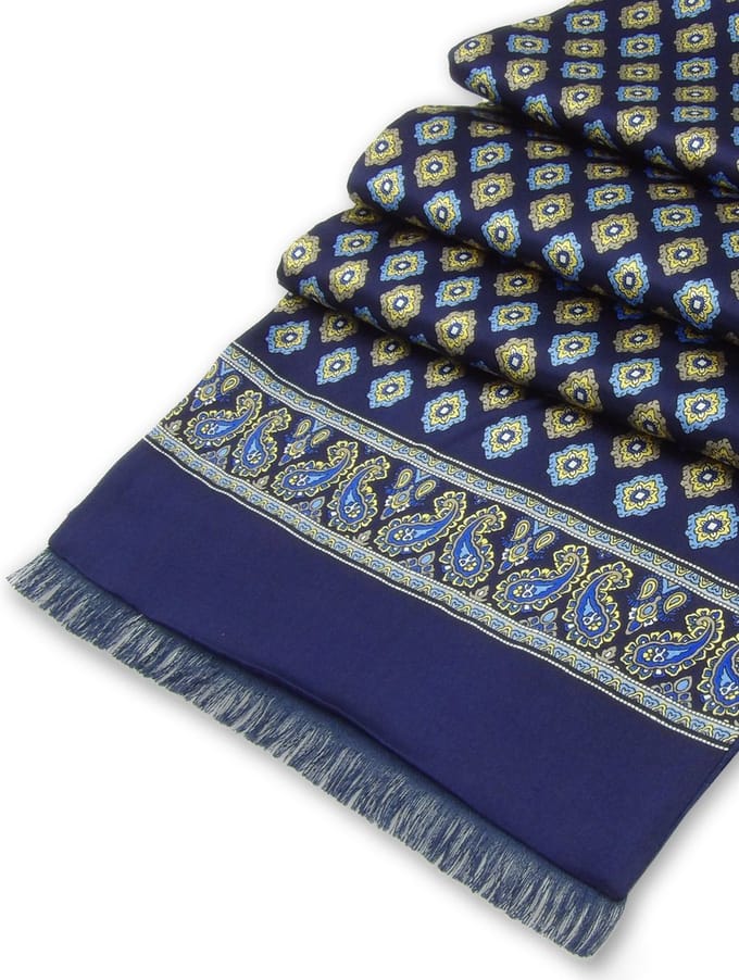 Gevoerde Zijden Herensjaal Ravello Blauw  - 100% Zijde