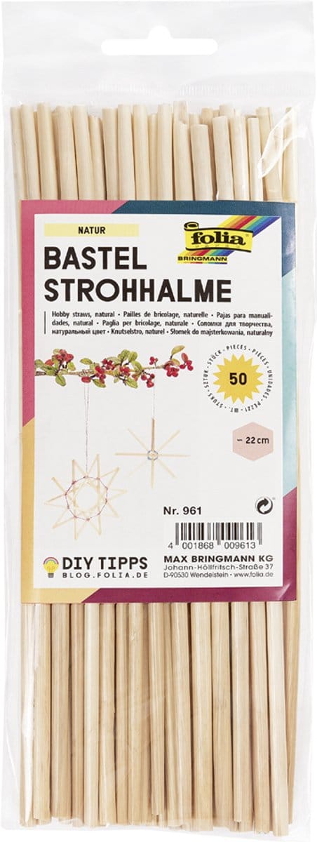 Strohalmen voor knutselwerkjes, lengte: 220 mm, naturel