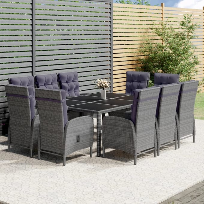 vidaXL - 11-delige - Tuinset - poly - rattan - grijs