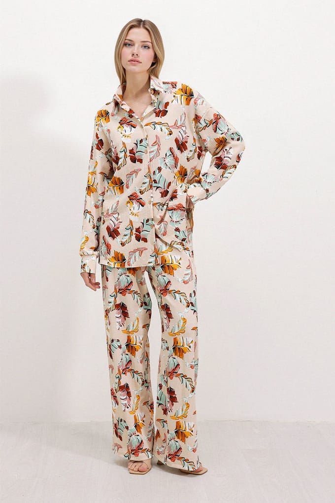 Textuur Langarm Gebreid Shirt & Broek Gebreid Set