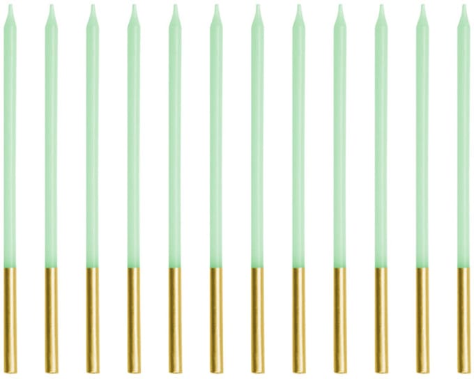 12 gladde taartkaarsen lichtgroen 14cm