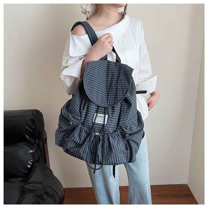 Sac à dos de mode rétro à carreaux pour les déplacements, décontracté, grande capacité, polyvalent, léger, sac d'école one size fits all gray